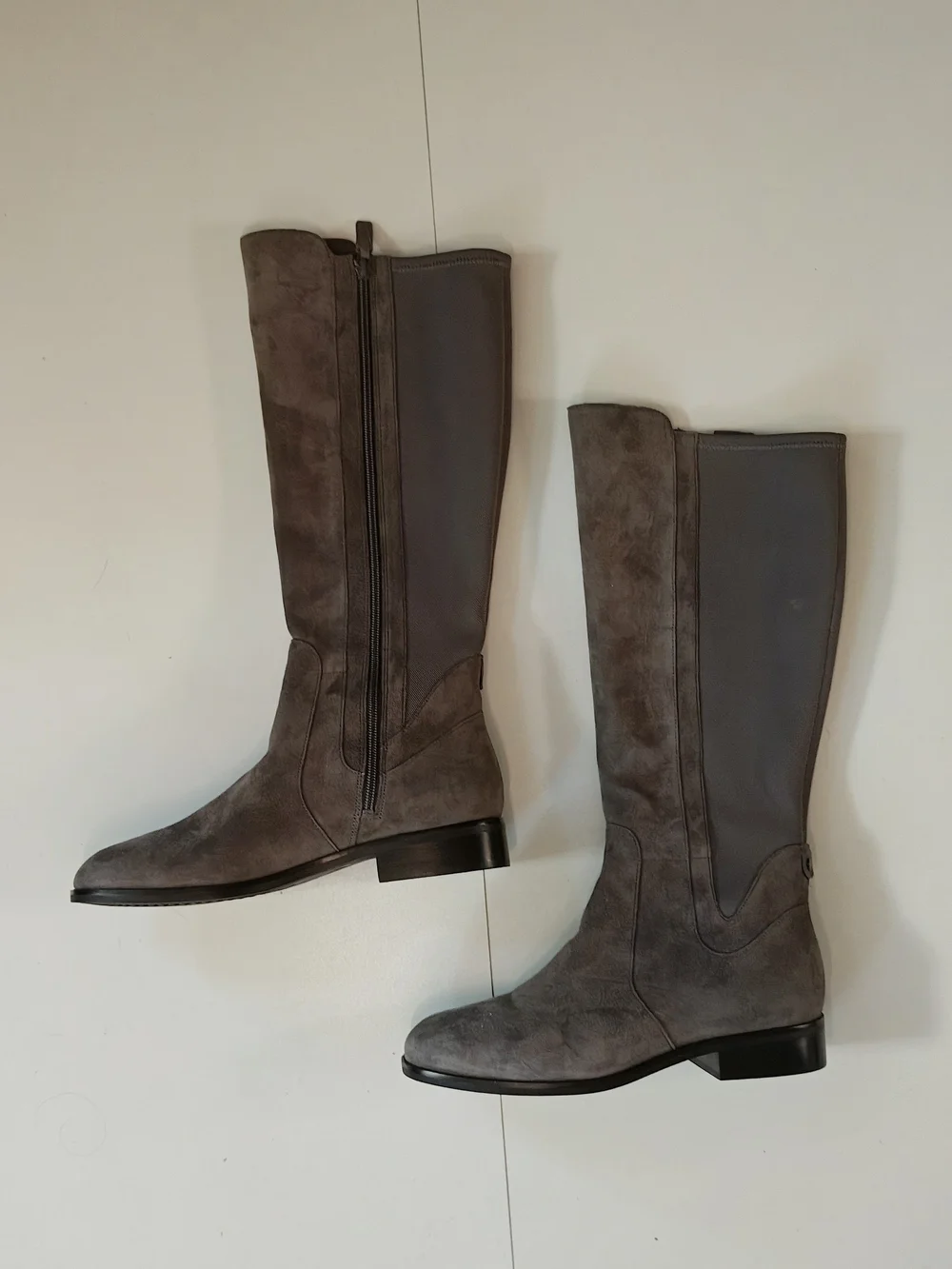 Cole Haan Grand.ØS Taupe Suede Tall Riding Boots Stretch Back 9.5B